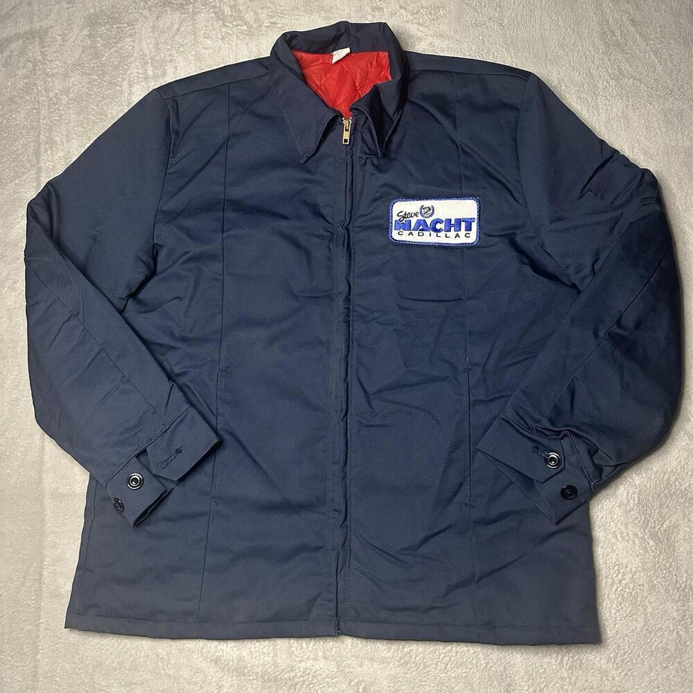 Vintage 70s Cadillac Dealership Mechanics Workwear Jacket Size Large Blue Grunge